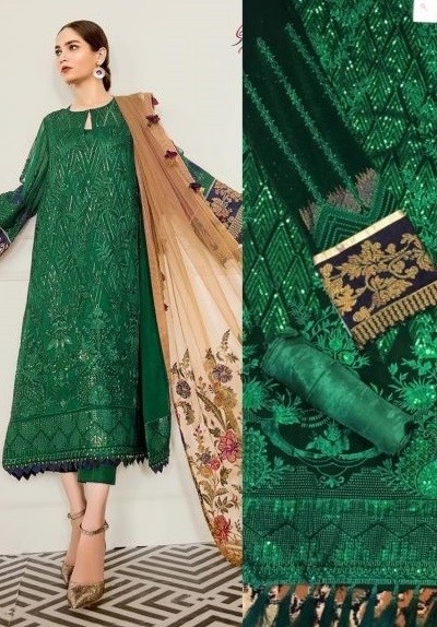 SHREE FABS S 160 C ROSE GOLD 4 GREEN PAKISTANI SUITS NEW COLLECTION 