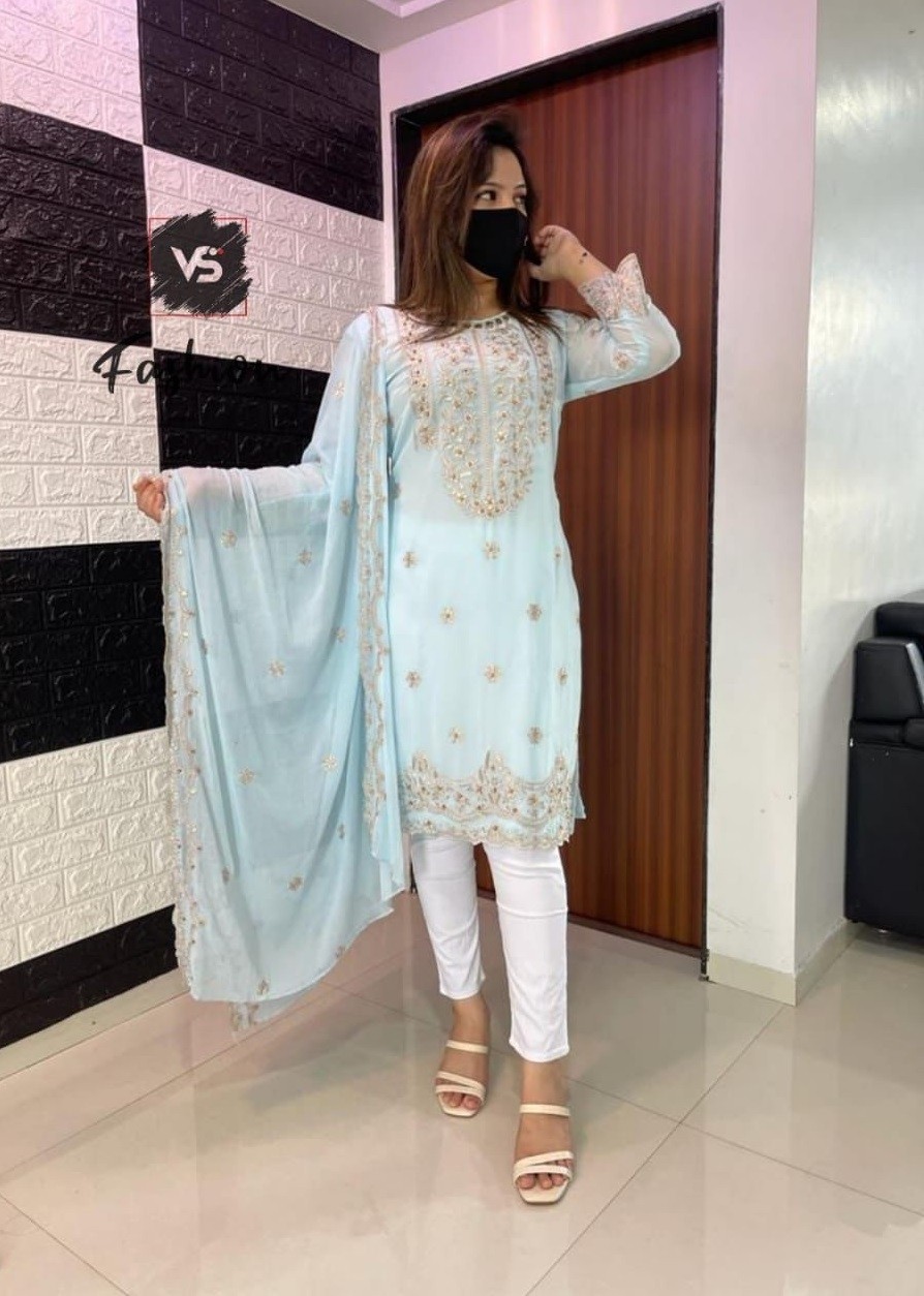 VS FASHION SKYBLUE LATEST PAKISTANI KURTIS ONLINE SHOPPING