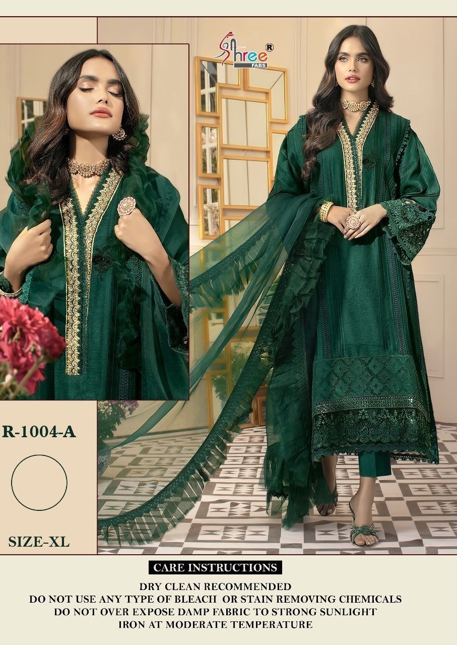 SHREE FABS R 1004 A GREEN READYMADE SUITS MANUFACTURER IN SURAT