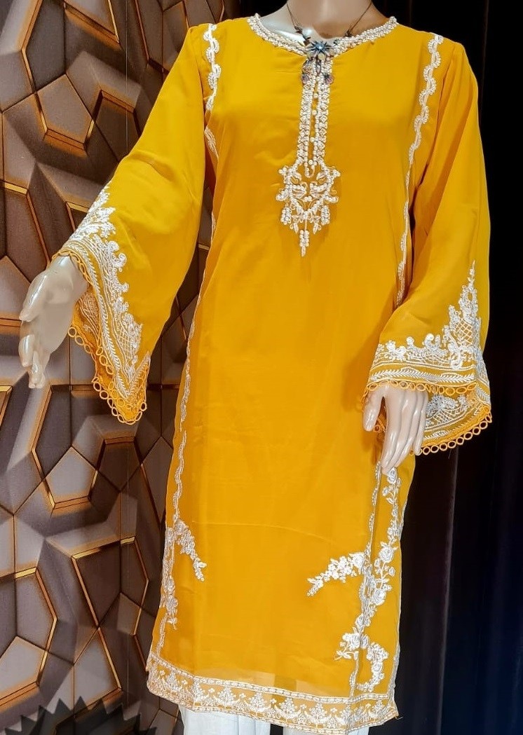 MEHMOOD TEX YELLOW LATEST PAKISTANI KURTIS SINGLE ONLINE 