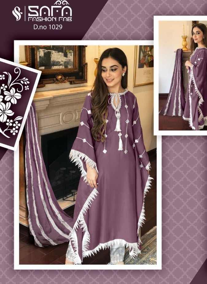 Embroidered Sleeve Cotton Silk Pakistani Suit in Fawn : KUR53