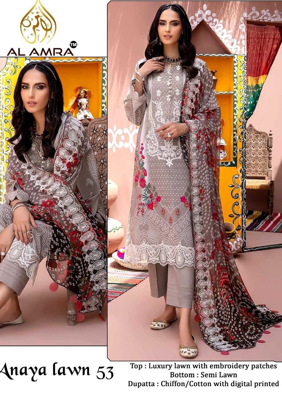 AL AMRA ANAYA LAWN 52 TO 55 CHUNRI COLLECTION 2022 PAKISTANI SUIT SINGLE SUPPLIER 