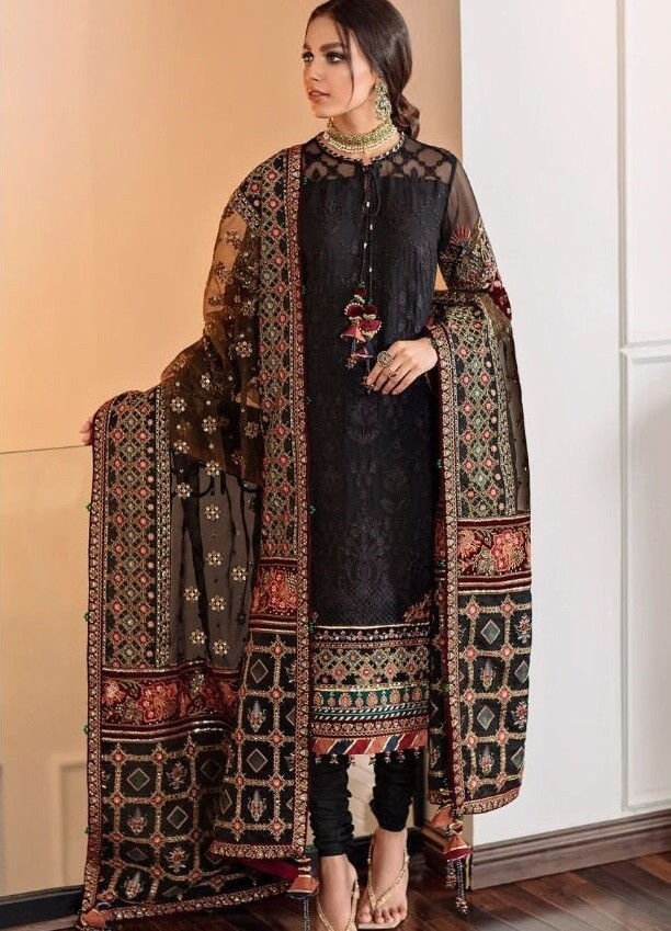 KALEESHA FASHION KF 129 BLACK PAKISTANI SUITS WHOLESALE BY SHOP