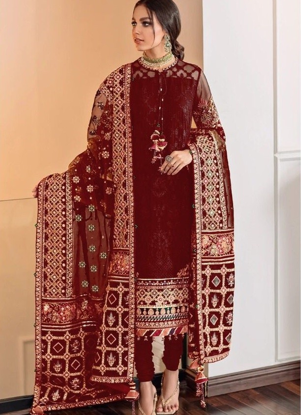 KALEESHA FASHION KF 129 D RED PAKISTANI SUITS WHOLESALE SURAT