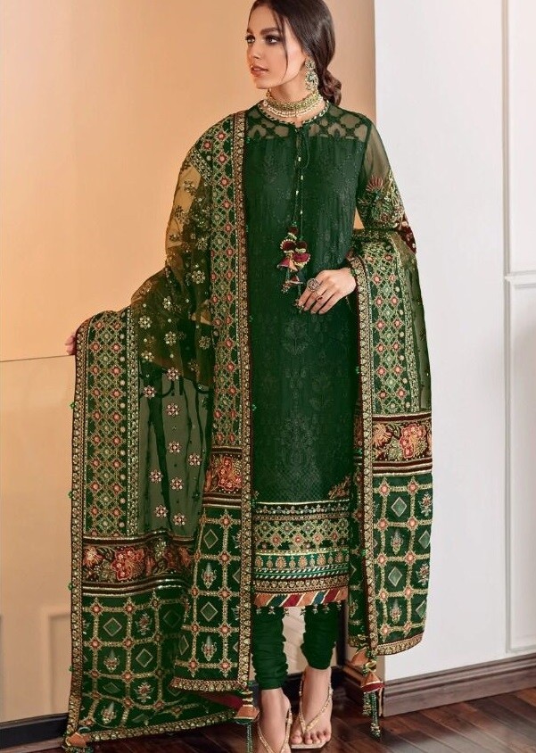 KALEESHA FASHION KF 129 A GREEN PAKISTANI SUITS BY SHOP