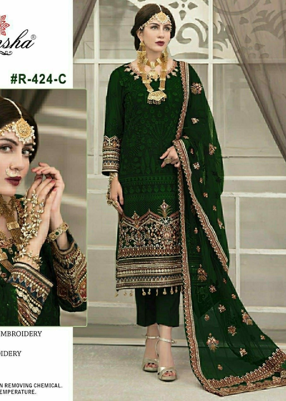 RAMSHA R 424 C GREEN PAKISTANI DRESS SINGLE WHOLESALE