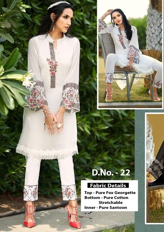 AARSH 22 WHITE DESIGNER KURTIS WHOLESALER