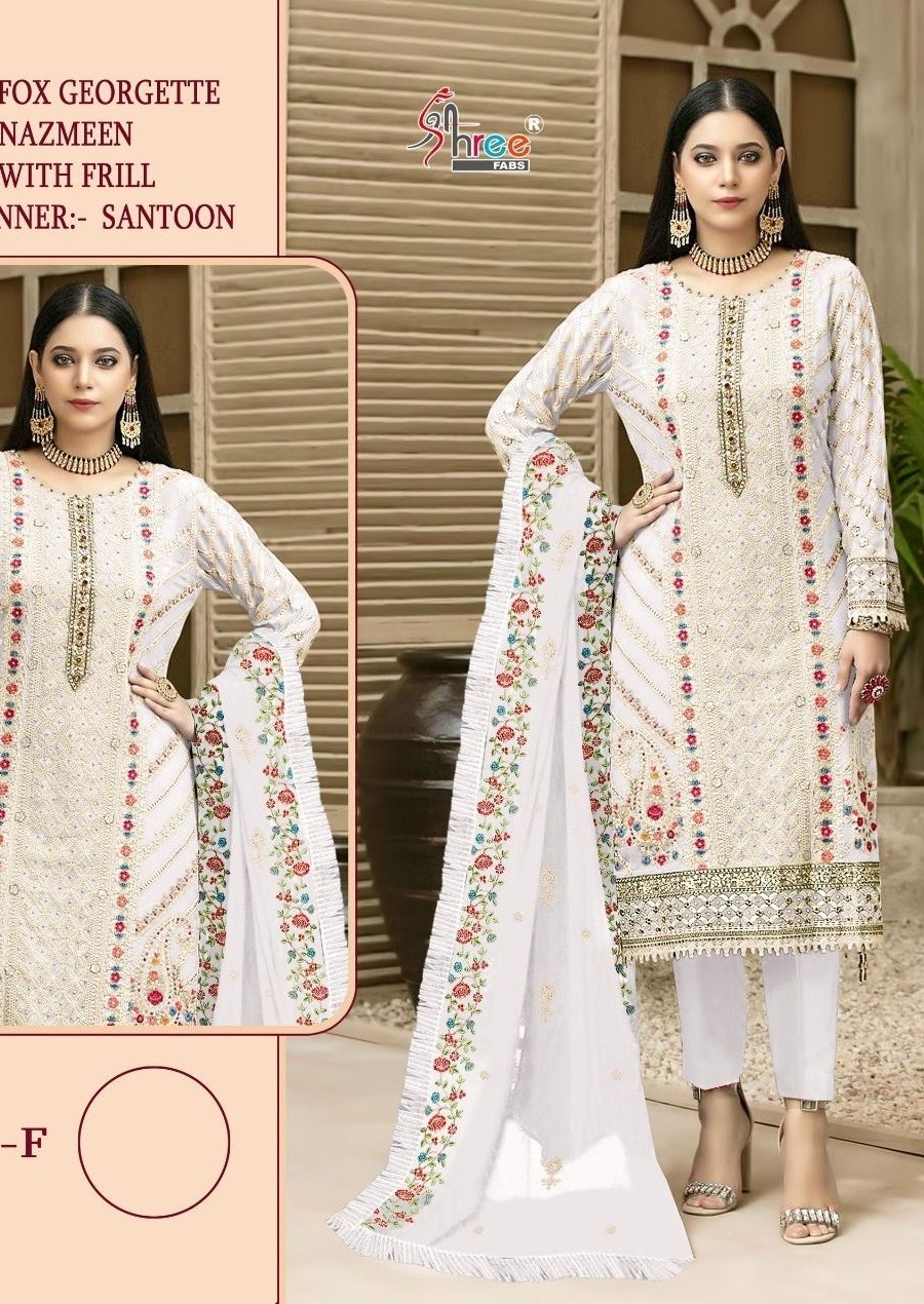 SHREE FABS S 549 F WHITE PAKISTANI SUIT SINGLE PIECE