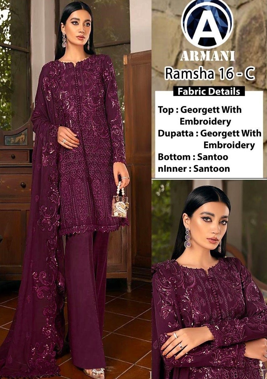 ARMANI RAMSHA 16 C PAKISTANI SALWAR SUITS SUPPLIER IN INDIA