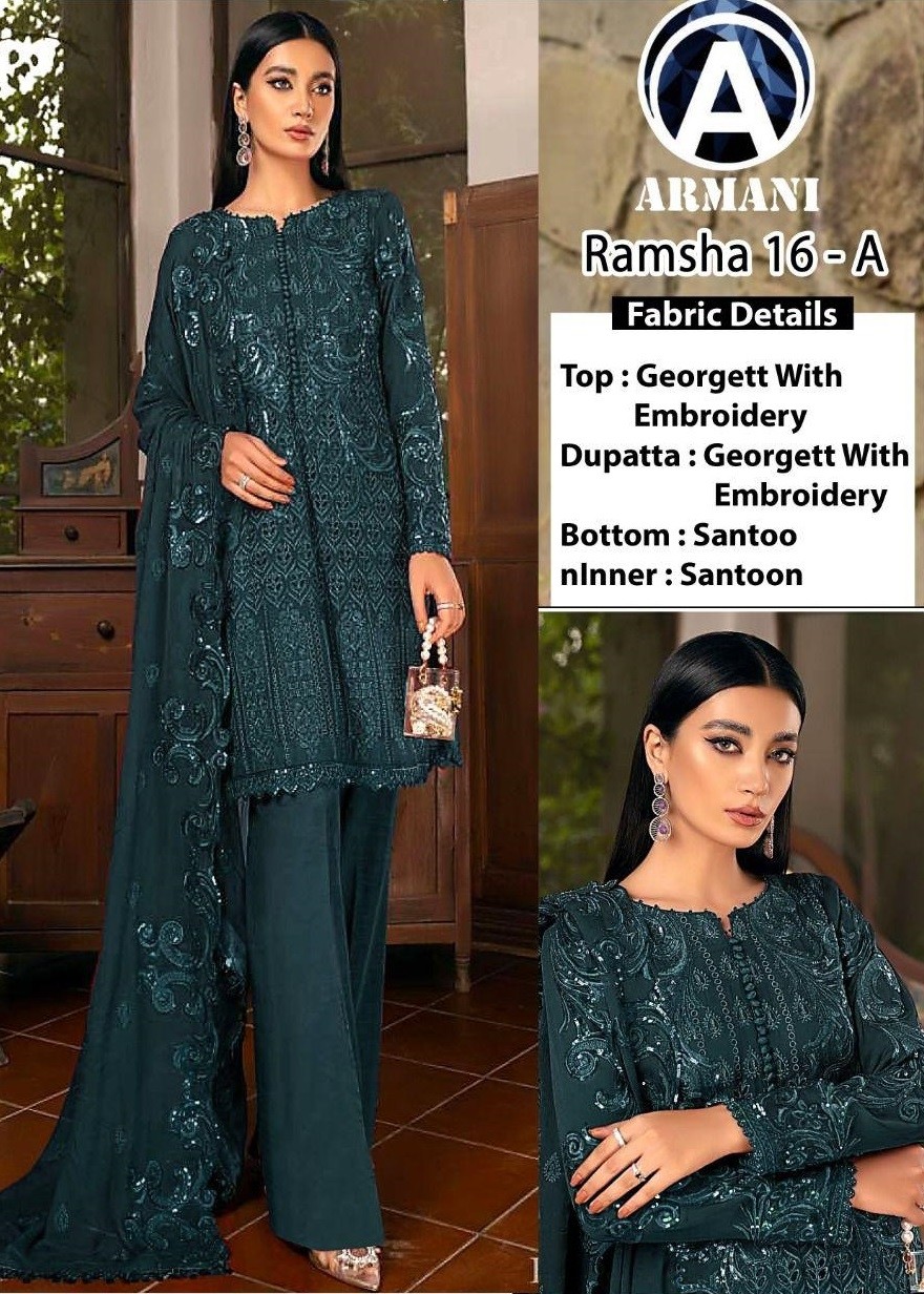 ARMANI RAMSHA 16 A PAKISTANI SALWAR SUITS SUPPLIER