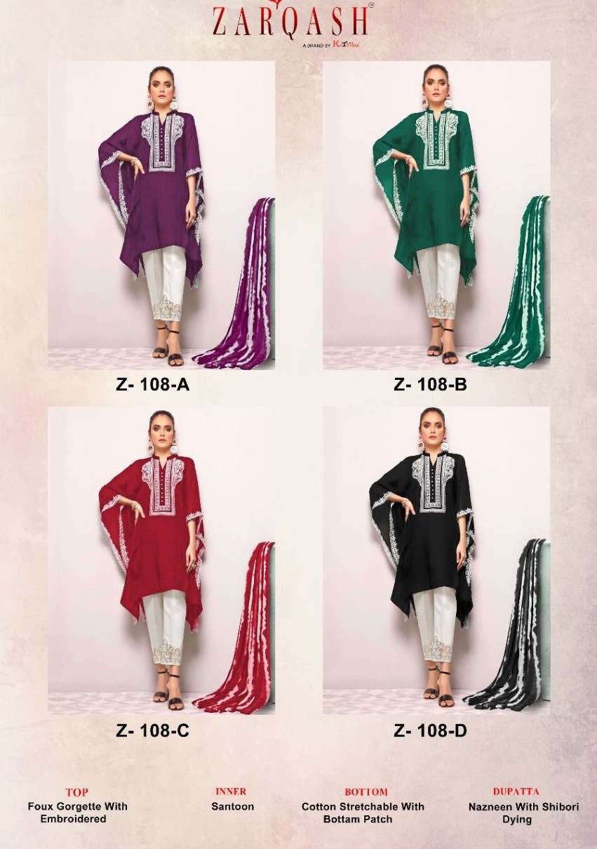 ZARQASH 108 A TO 108 H LATEST PAKISTANI KURTIS SINGLE PIECE