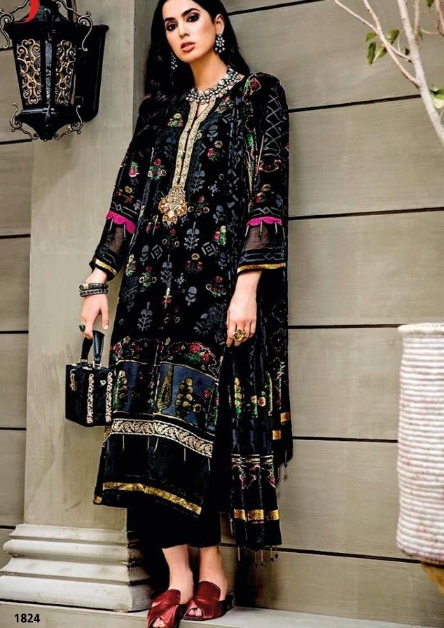 DEEPSY SUITS WINTER VELVET 1564 BLACK PAKISTANI SUITS WHOLESALE SINGLE