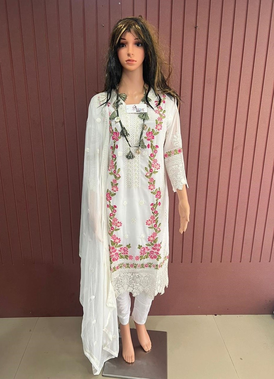Digital Printed Muslin Silk Pakistani Suit in Blue and White : KPV1448