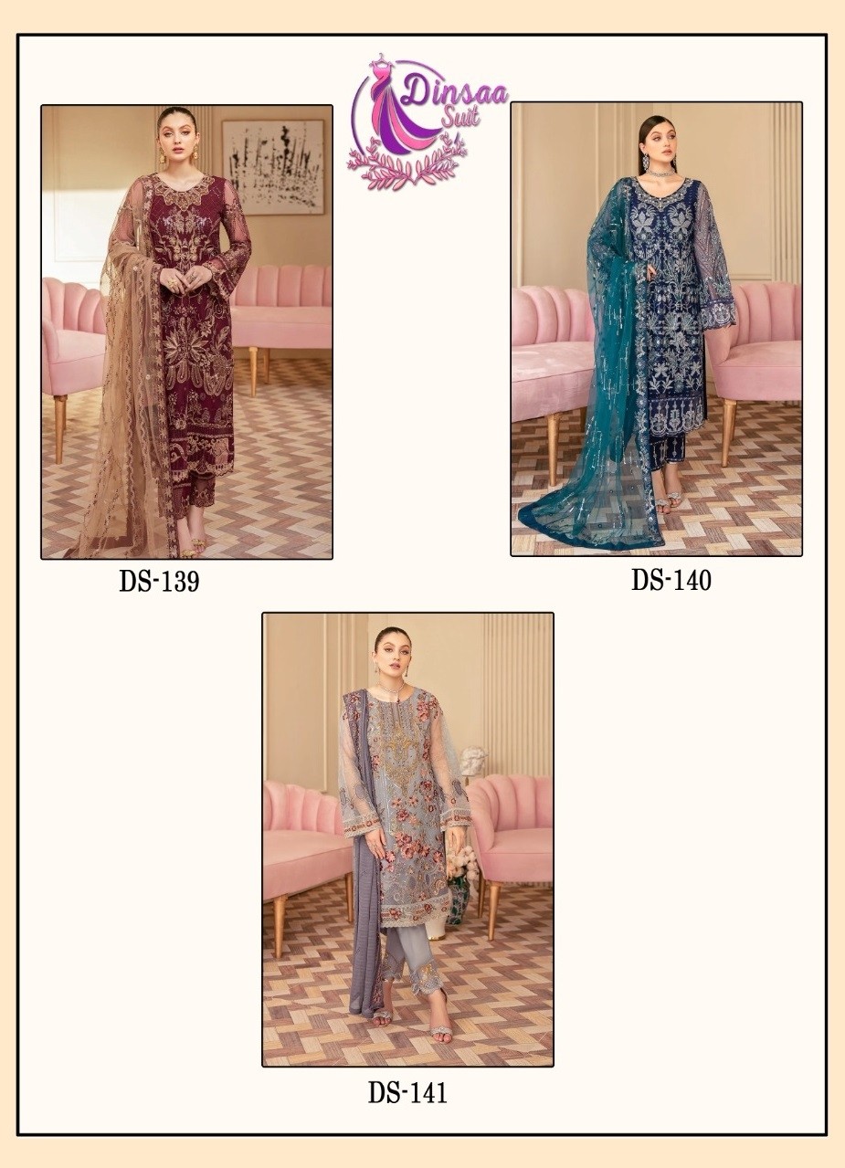 DINSAA SUIT 139 TO 141 RAMSHA HIT VOL 3 PAKISTANI SUITS WHOLESALER
