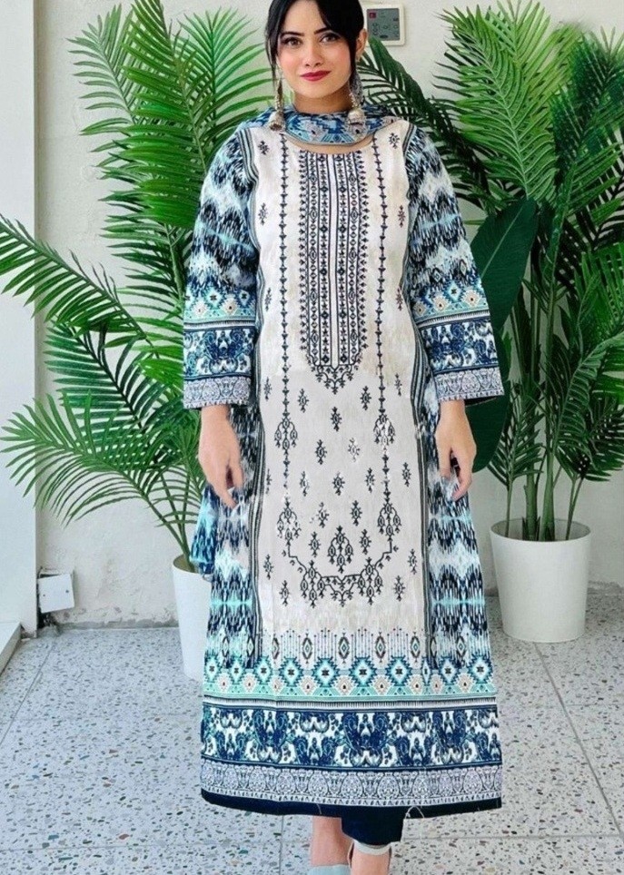 HAZZEL 0107 A BIN SAEED LAWN COLLECTION- 4 SALWAR SUITS BLUE