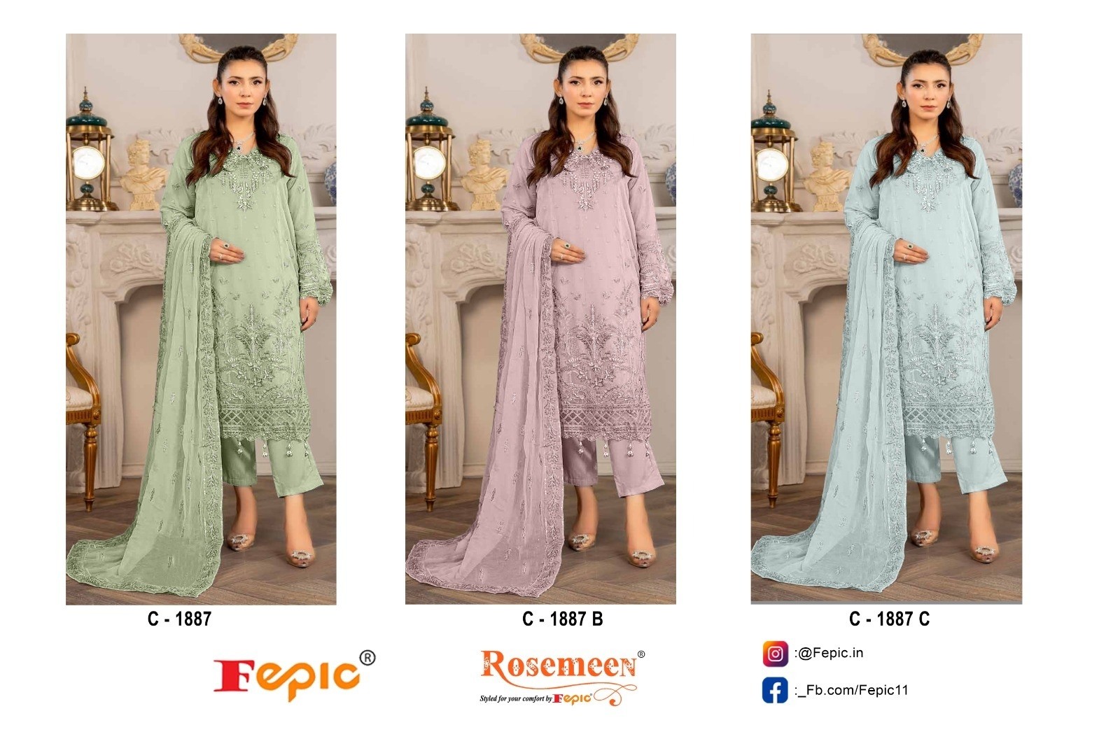 FEPIC ROSEMEEN 1887 PAKISTANI ORGANZA SUITS 