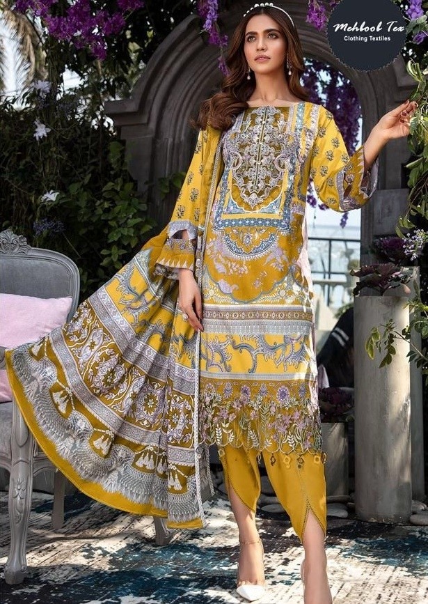 MEHBOOB TEX 1461 B PAKISTANI COTTON SUITS YELLOW
