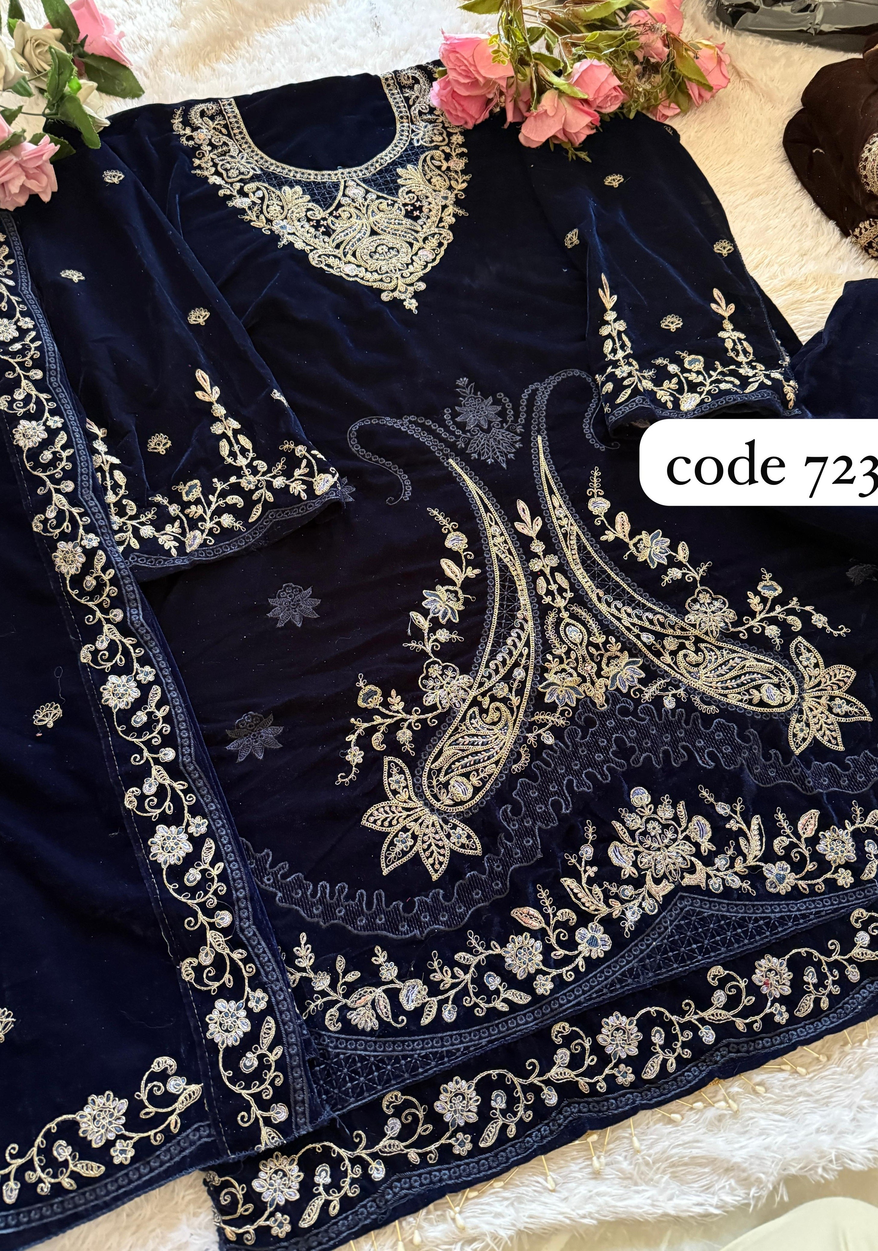 ZIAAZ DESIGNS 723 VELVETS PAKISTANI DRESS NAVY BLUE 