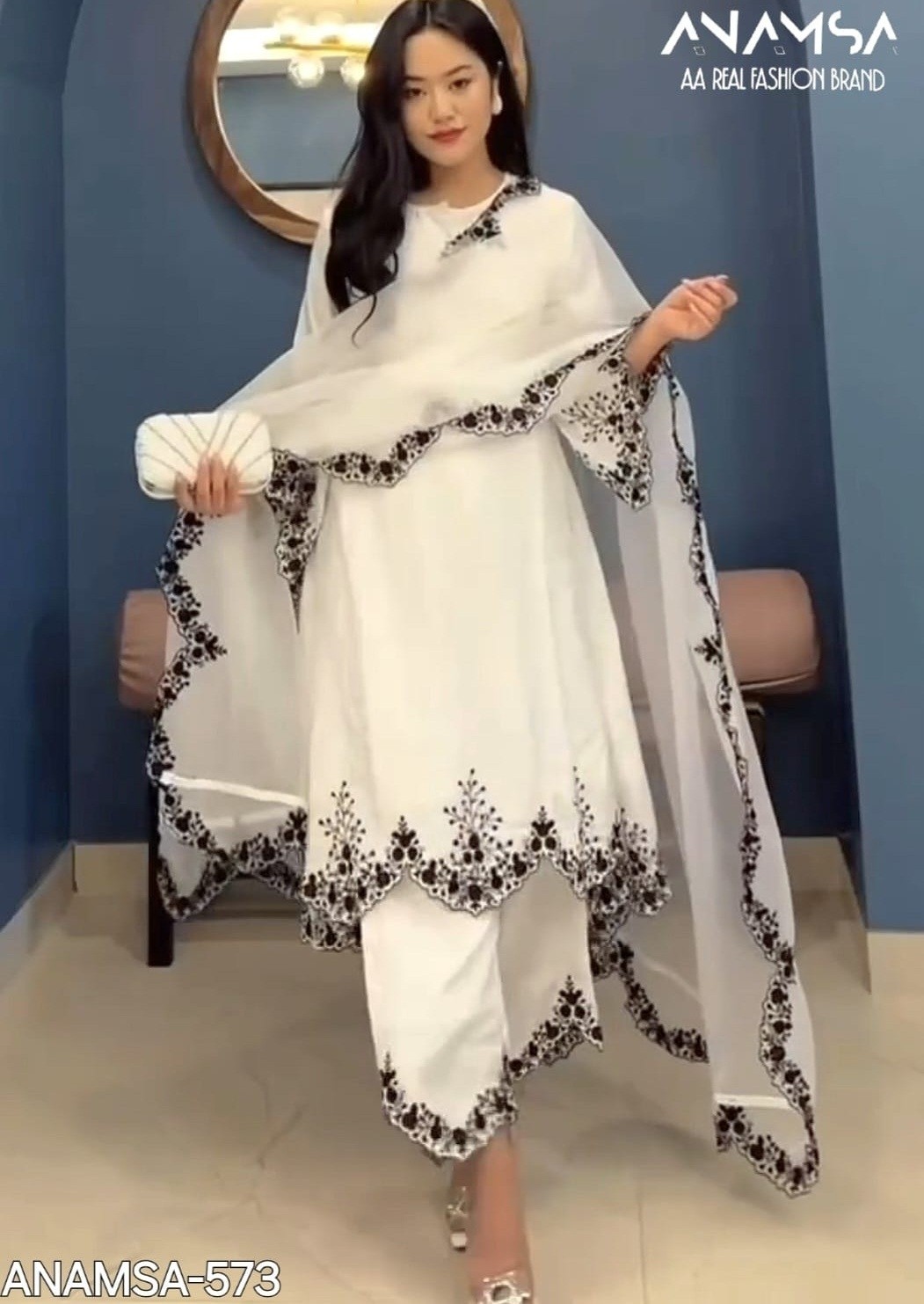 ANAMSA SEMI STICH COLLECTION 573 WHITE PAKISTANI DRESS