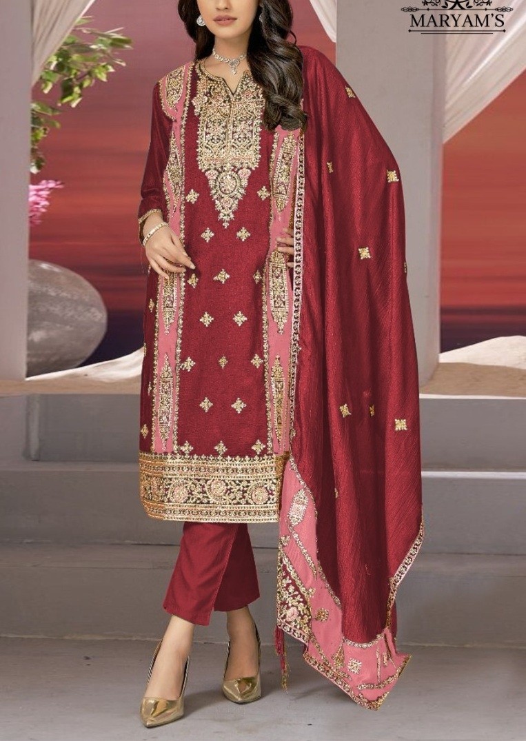 MARYAM S 168 D PAKISTANI SALWAR SUITS RED