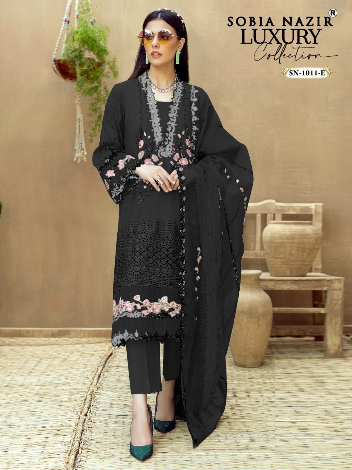 SOBIA NAZIR LUXURY SN 1011 E PAKISTANI DESIGNER SUITS BLACK