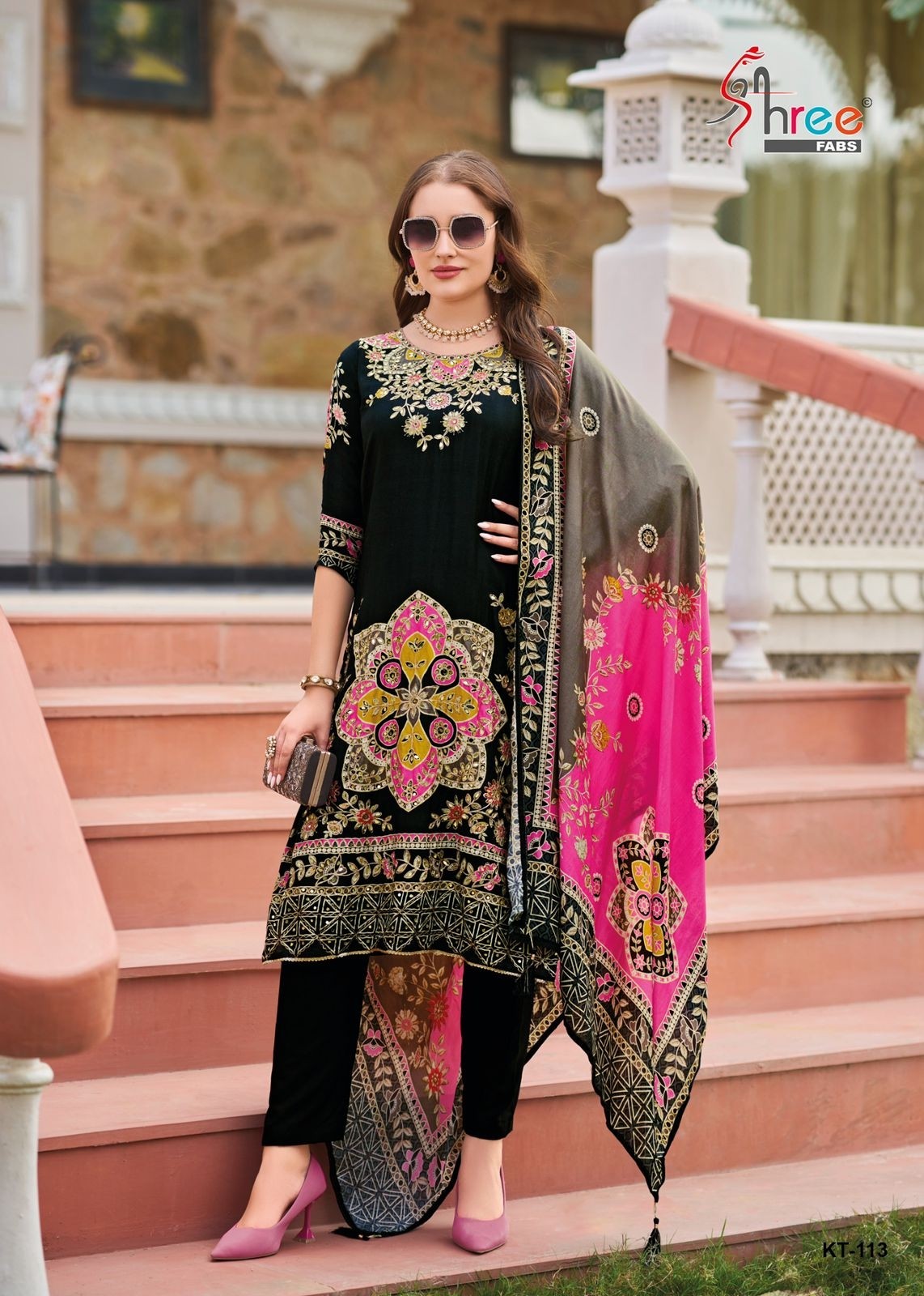SHREE FABS KT 113 A LATEST SALWAR SUITS BLACK
