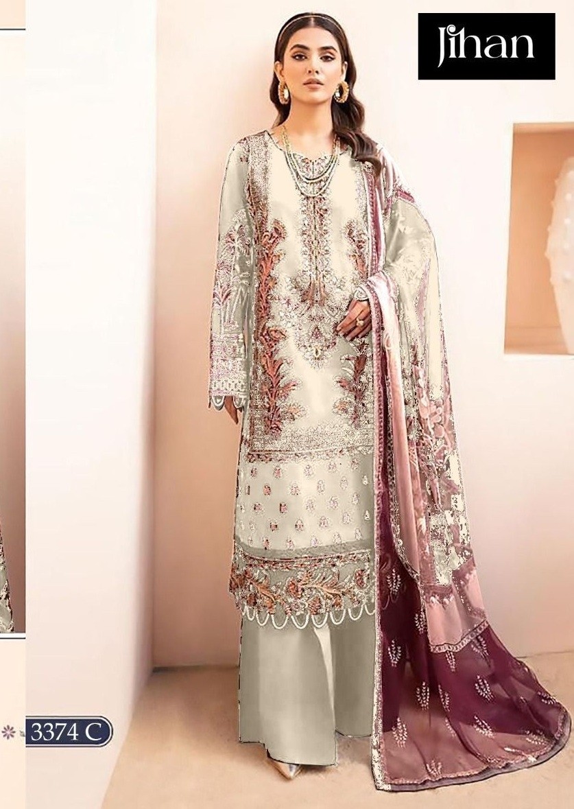 JIHAN CHEVRON LUXURY LAWN COLLECTION 3374 C LAWN PAKISTANI SUITS WHITE