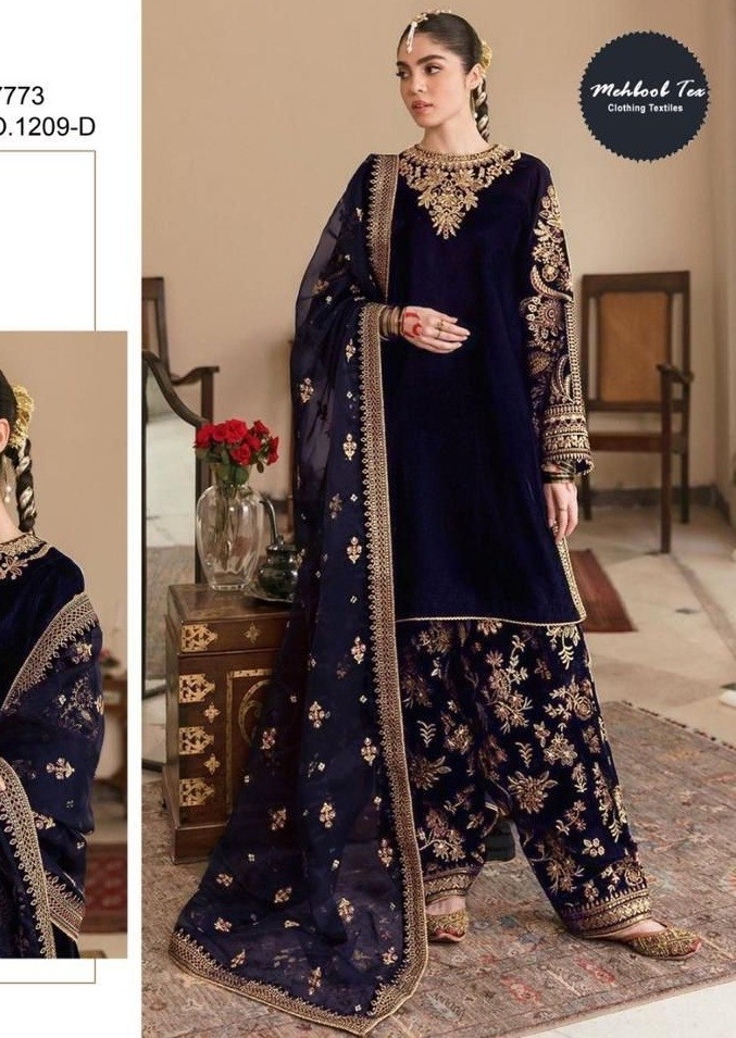 MEHBOOB TEX 1209 D VELVET PAKISTANI SUITS BLUE SHED