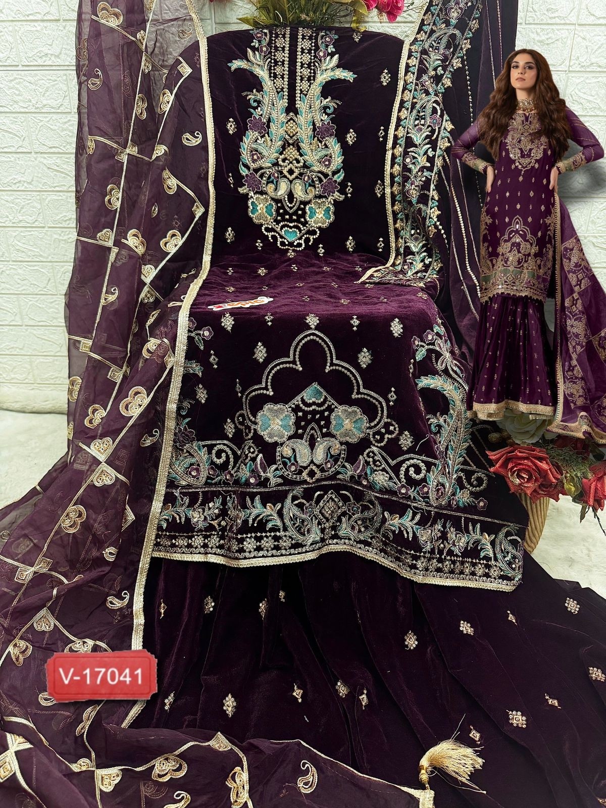 FEPIC V 17041 A PAKISTANI SUITS VELVET EMBROIDERED