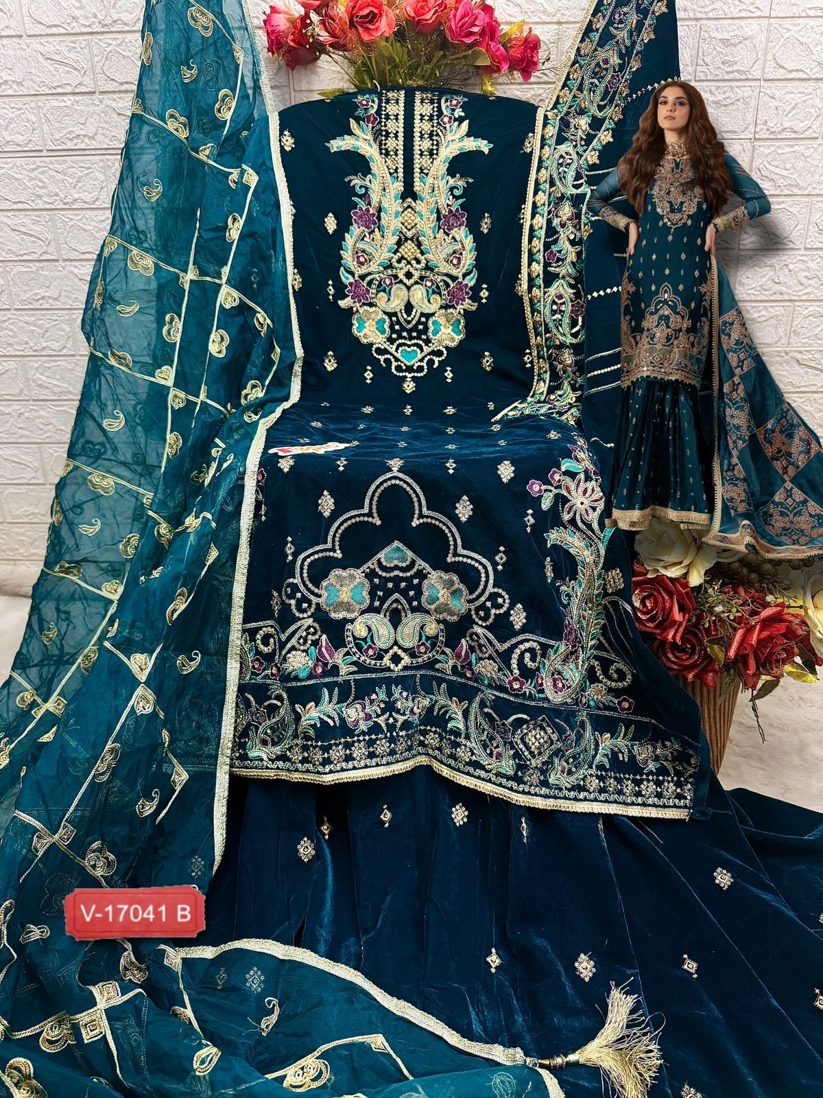 FEPIC V 17041 B PAKISTANI SUITS VELVET EMBROIDERED IN INDIA
