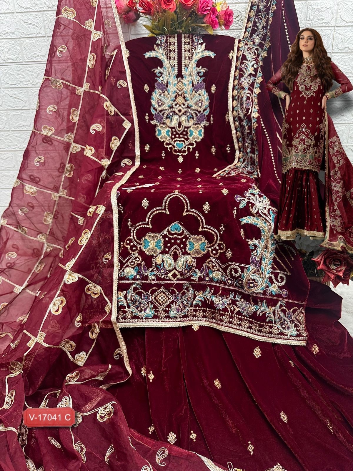 FEPIC V 17041 C PAKISTANI SUITS VELVET EMBROIDERED IN SURAT