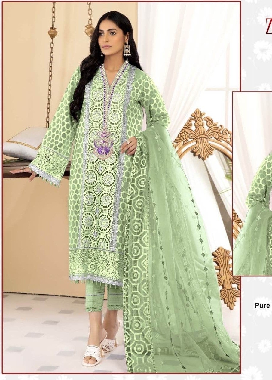 ZARQASH 3020 C PAKISTANI DRESSES GREEN ONLINE