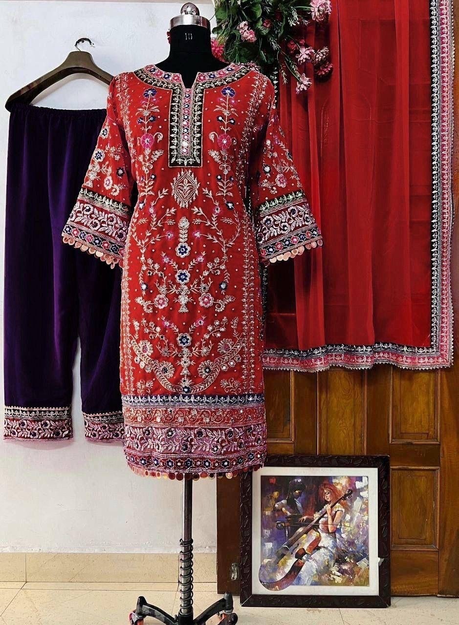 LC 1197 READYMADE PAKISTANI DRESSES RED ONLINE 