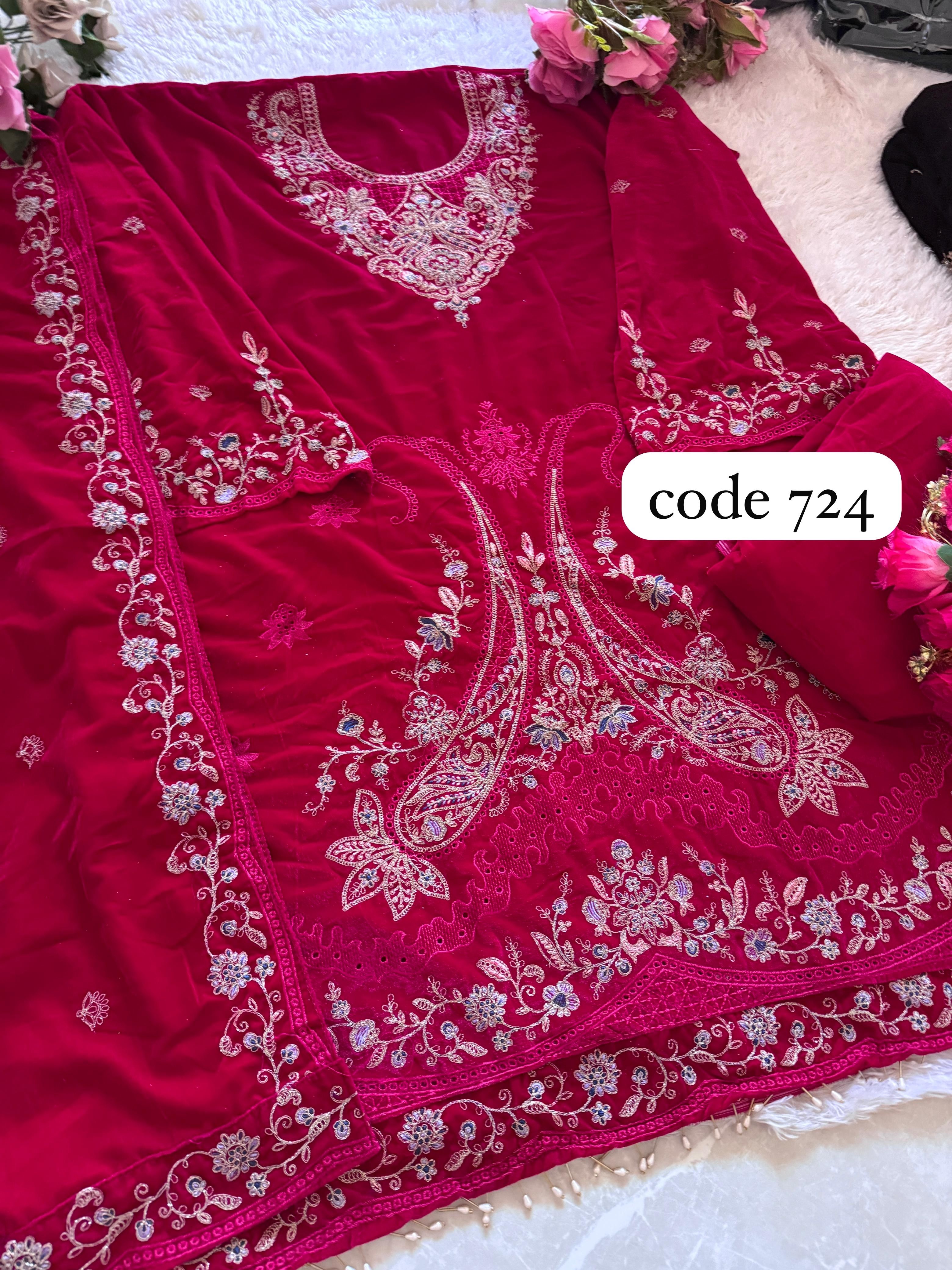 ZIAAZ DESIGNS 724 VELVETS PAKISTANI DRESS PINK