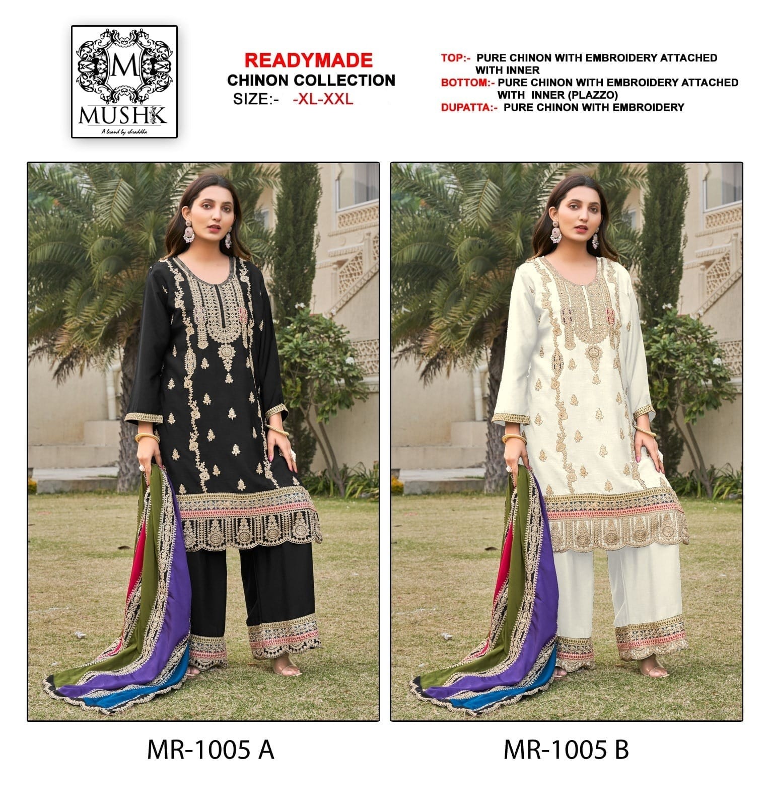 MUSHK MR 1005A TO 1005B READYMADE CHINON COLLECTION SALWAR SUITS
