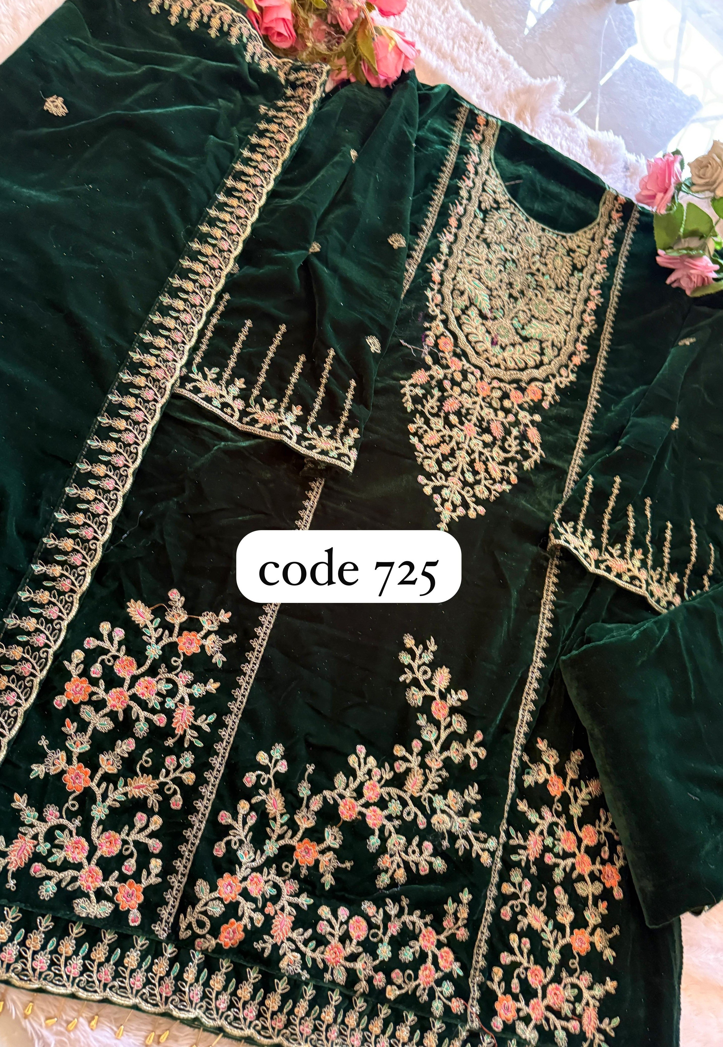 ZIAAZ DESIGNS 725 A VELVETS SALWAR SUITS GREEN