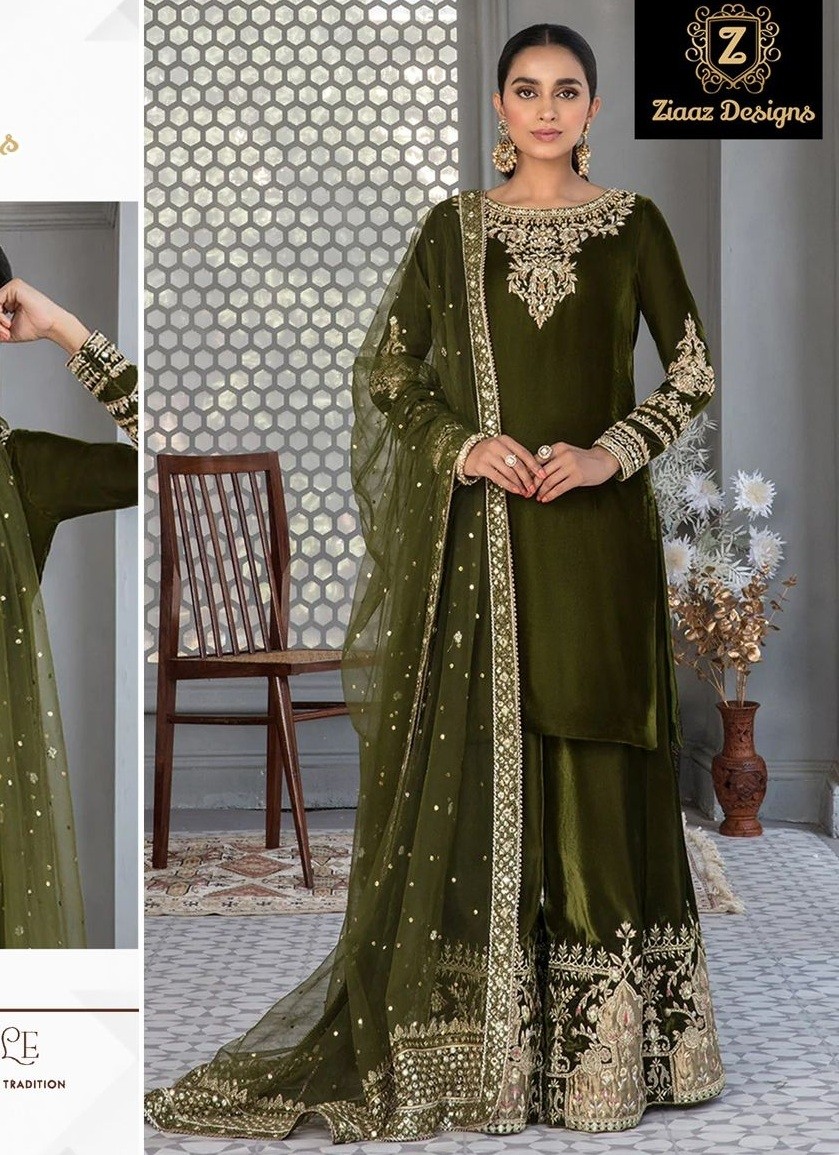 ZIAAZ DESIGNS 673 VELVET PAKISTANI SUITS 