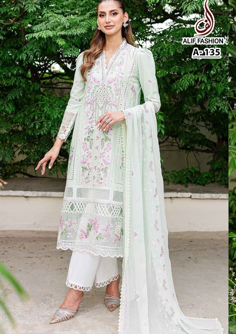 ALIF FASHION A 135 PAKISTANI SUITS PURE COTTON