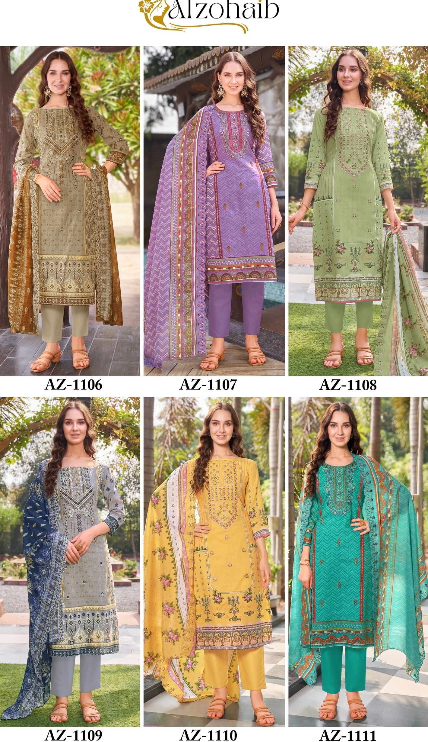ALZOHAIB AZ 1106 1107 1108 1109 1110 1111 COTTON PAKISTANI SUITS WHOLESALE PRICE SURAT