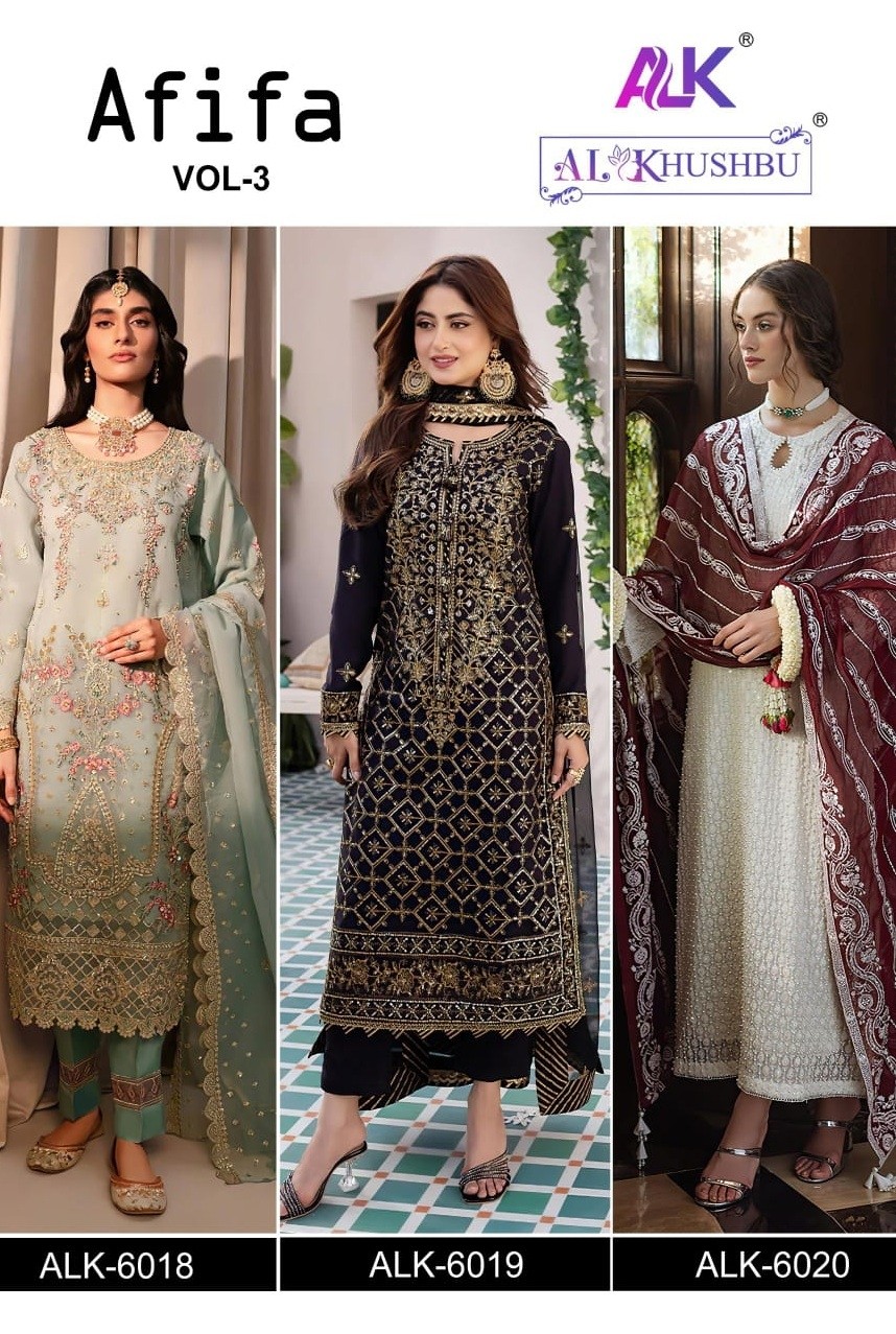 AL KHUSHBU ALK 6018 6019 6020 AFIFA VOL 3 PAKISTANI DRESSES MANUFACTURER