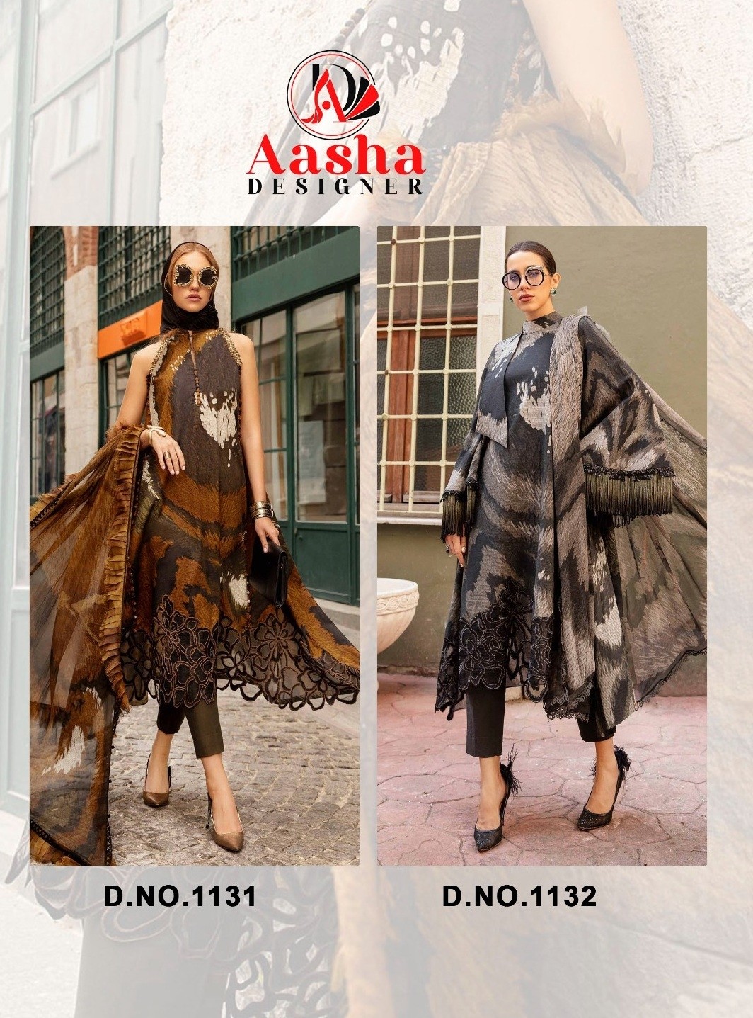 AASHA DESIGNER 1131 1132 M PRINT VOL 13 PAKISTANI PURE COTTON SUITS 