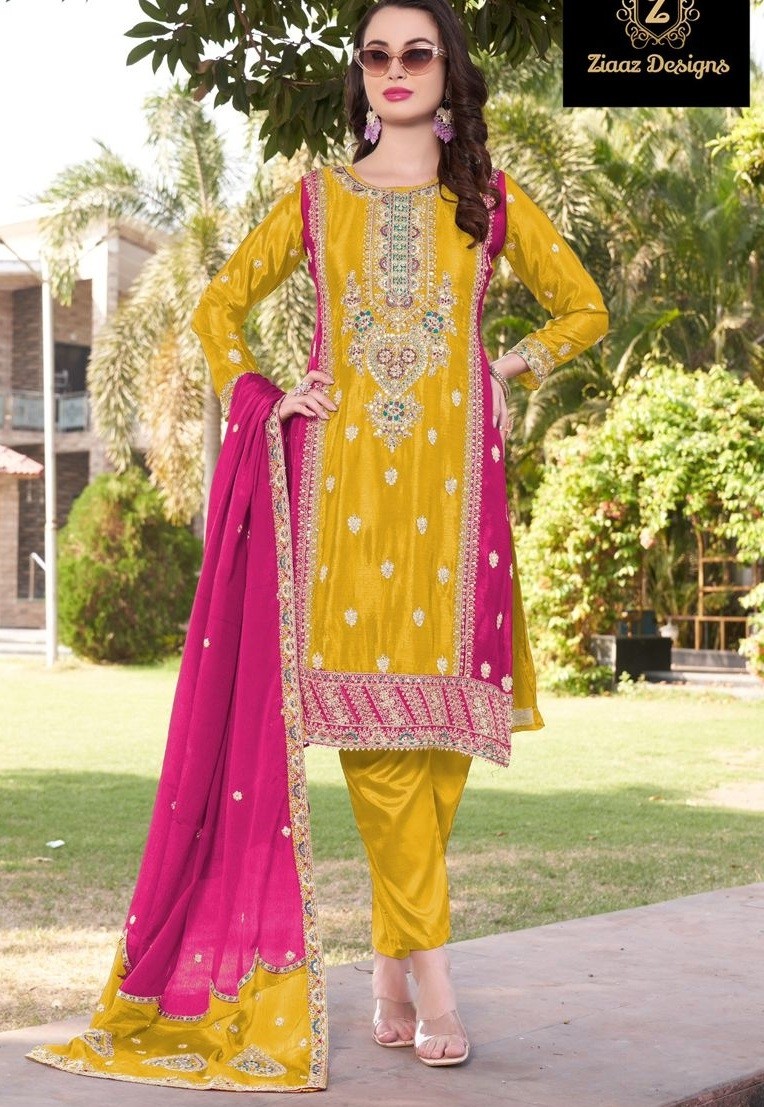 ZIAAZ DESIGNS 490 B LATEST PAKISTANI DRESSES YELLOW