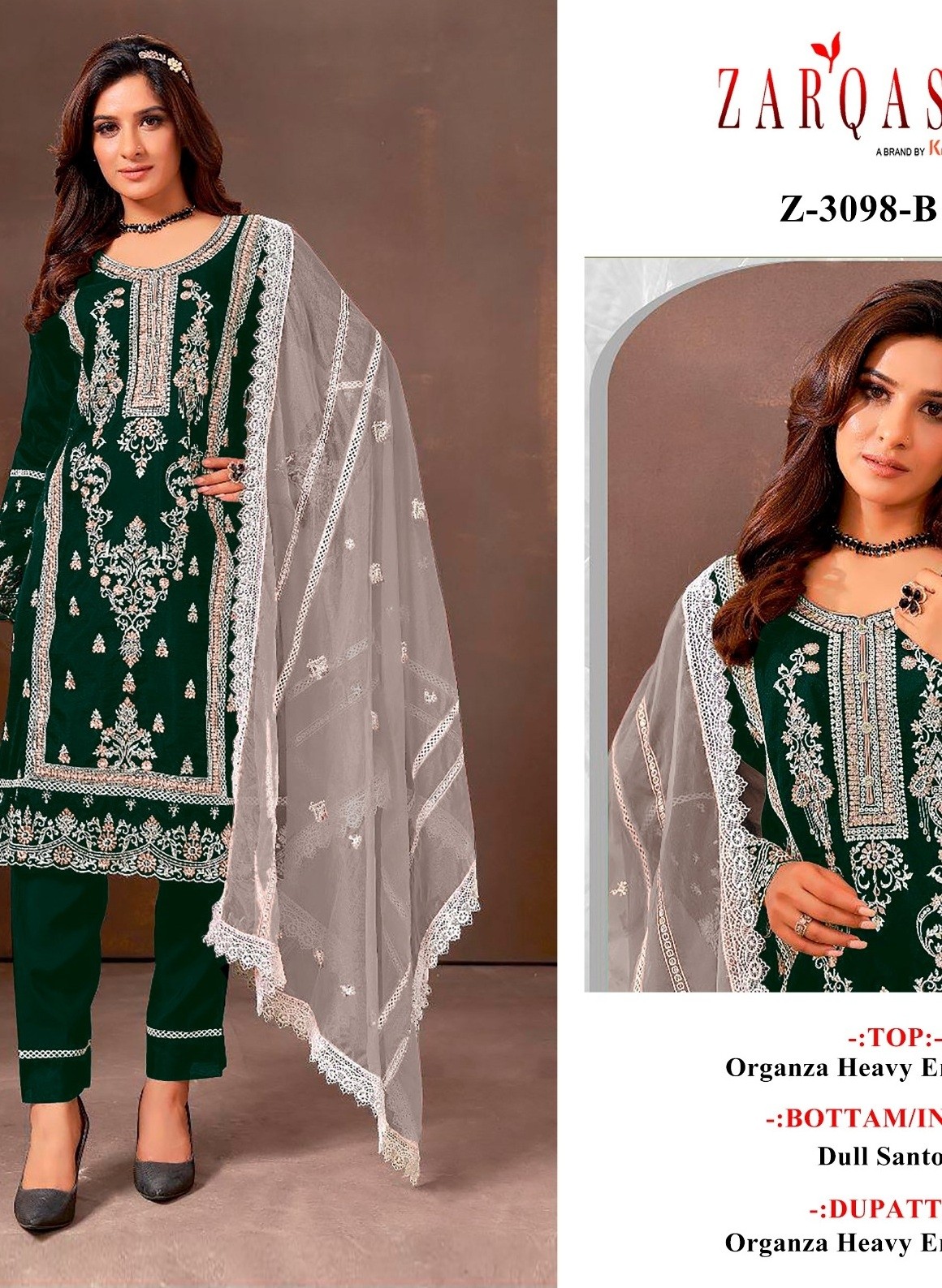 ZARQASH 3098 B PAKISTANI SUITS SINGLE PIECE