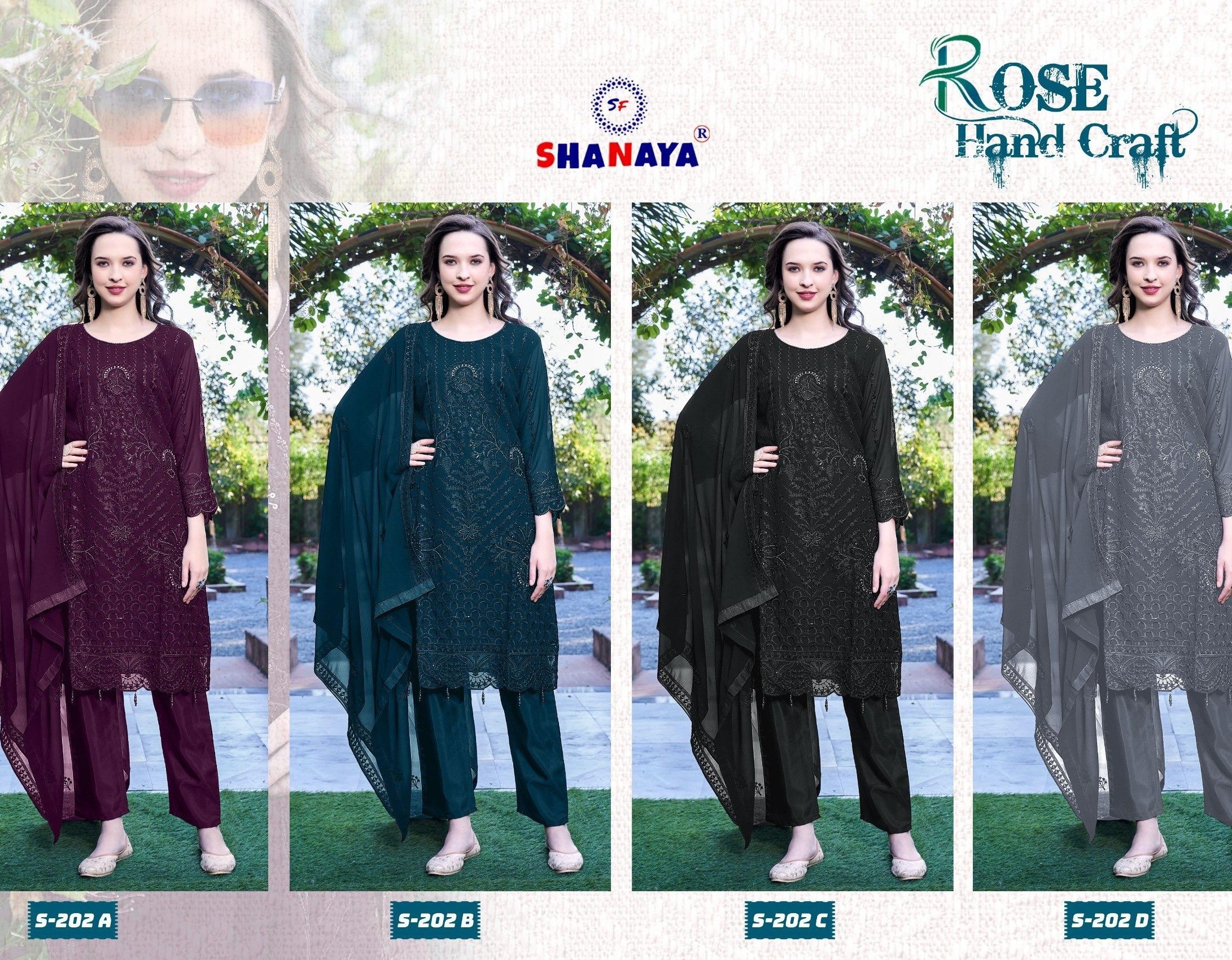 SHANAYA ROSE HAND CRAFT S 202 A B C D DEALER PAKISTANI SUITS BUY ONLINE