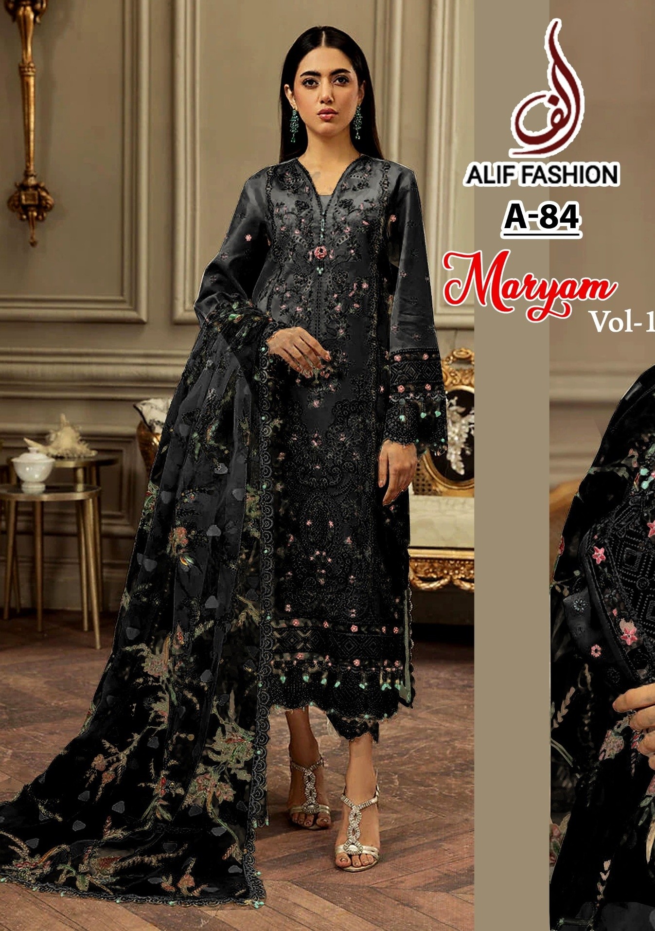 ALIF FASHION A 84 MARYAM VOL 1 BLACK PAKISTANI SUITS WHOLESALE