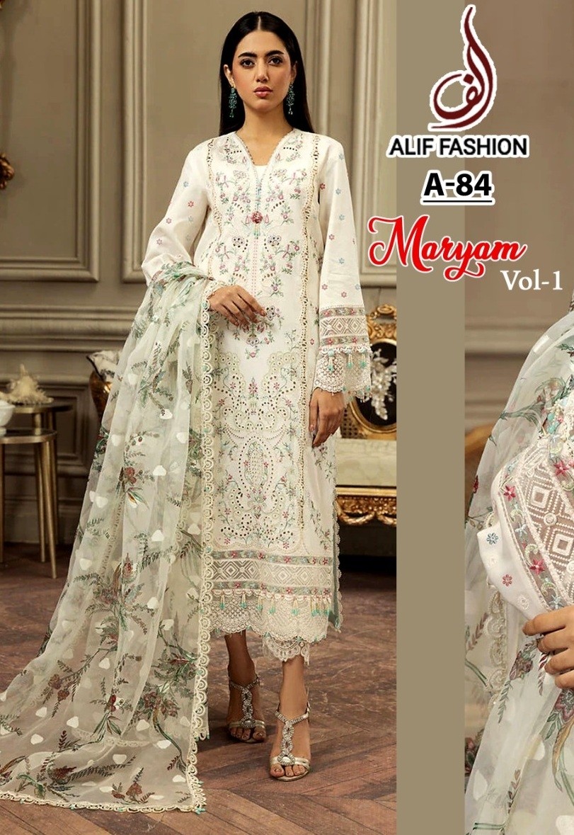 ALIF FASHION A 84 B MARYAM VOL 1 WHITE PAKISTANI SUITS WHOLESALE