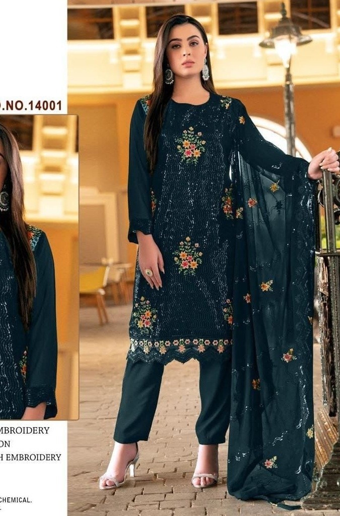 MAHNUR FASHION 14001 PEACOCK BLUE PAKISTANI SUITS