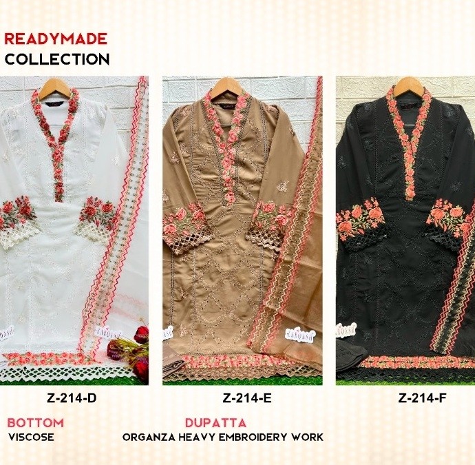 ZARQASH READYMADE COLLECTION 214 D E F STYLISH WHOLESALE PAKISTANI SUITS 