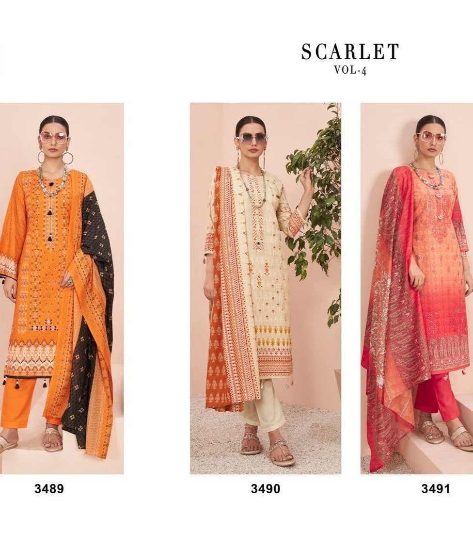 JIHAN 3489 3490 3491 SCARLET VOL 4 LAWN SUPPLIER PAKISTANI SUITS 
