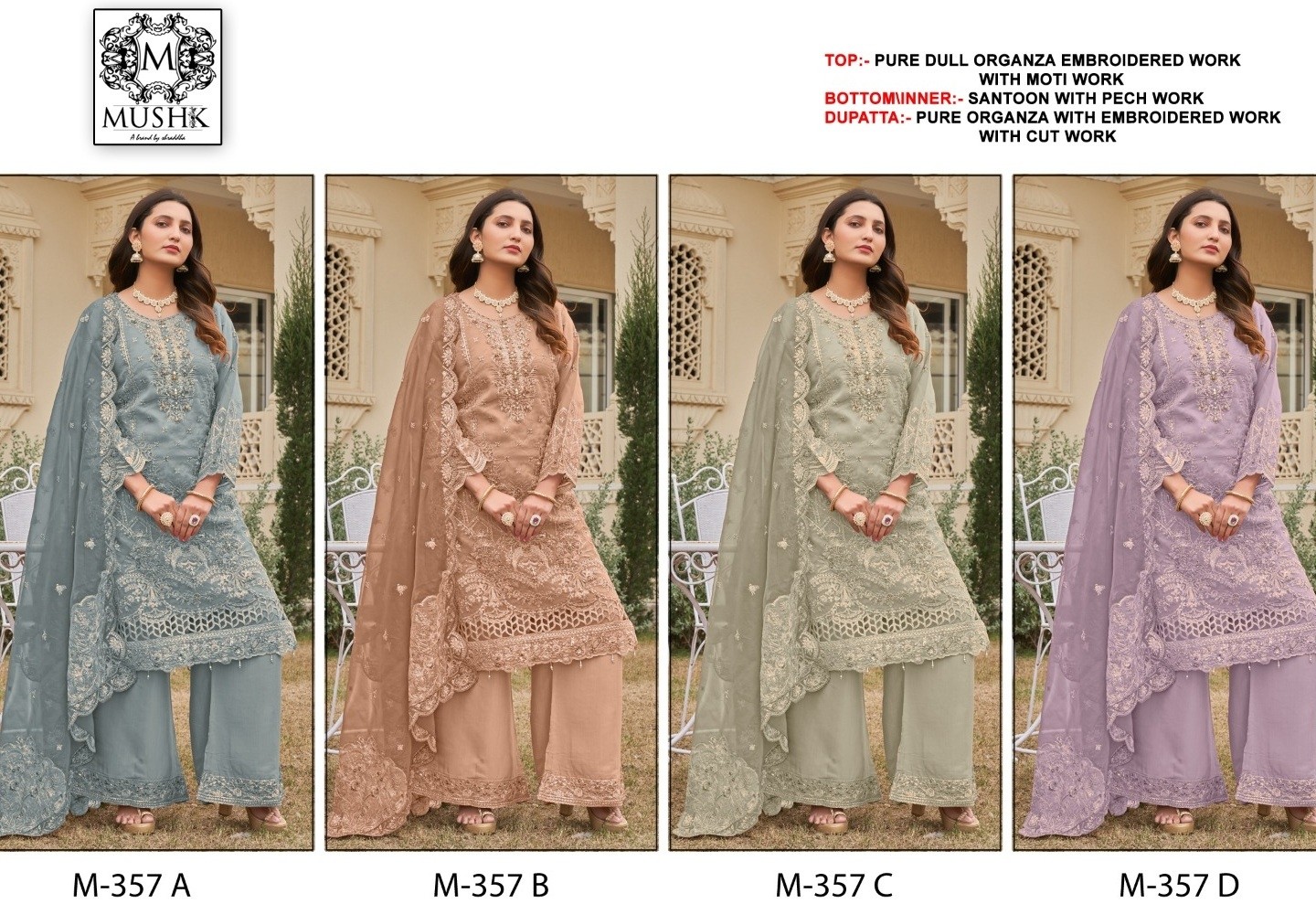 MUSHK BY SHRADDHA M 357 A B C D PARTYWEAR COLLECTION ORGANZA